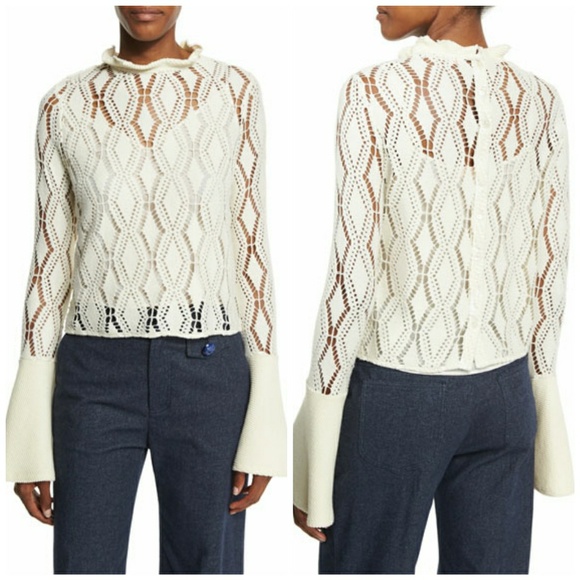 See By Chloe Tops - See by Chloe Bell-Sleeve Crochet Top, Winter White